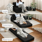 Convertible 1-seater armchair, folding bed chair, cushion included, for guests, living room, small space, 120 kg capacity, black