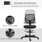 Chaise de bureau assise haute en maille hauteur réglable 50-70 cm avec repose-pied pivotant 360° noir