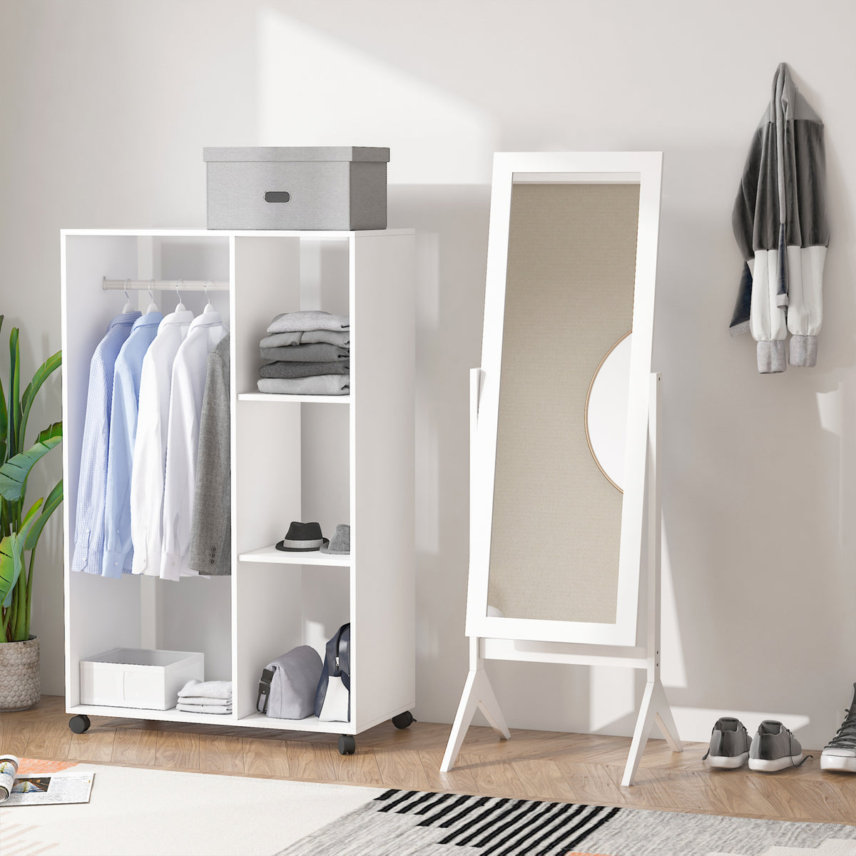 Miroir en Pied Grand Miroir de Sol Inclinaison réglable pour Dressing Chambre dim. 47L x 46l x 148H cm en blanc