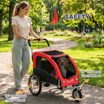 Remorque Vélo Chien 2-en-1 pour Chien Moyen avec Suspension, Pneus à Dégagement Rapide, Réflecteurs, 160x71x101cm, Rouge