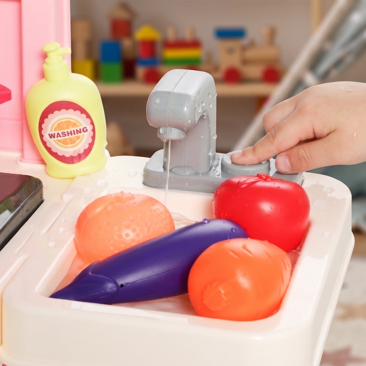 Cuisine pour Enfants Interactive, 33 Accessoires, avec Sons, Lumières, Rangement, 3-6 Ans, 67x25x87cm, Rose
