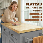Desserte ilôt de cuisine multi rangements 2 tiroirs 2 placard 2 portes avec étagère range-bouteille
