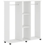 Armoire penderie meuble de rangement mobile 6 roulettes 120 x 40 x 128 cm en bois blanc