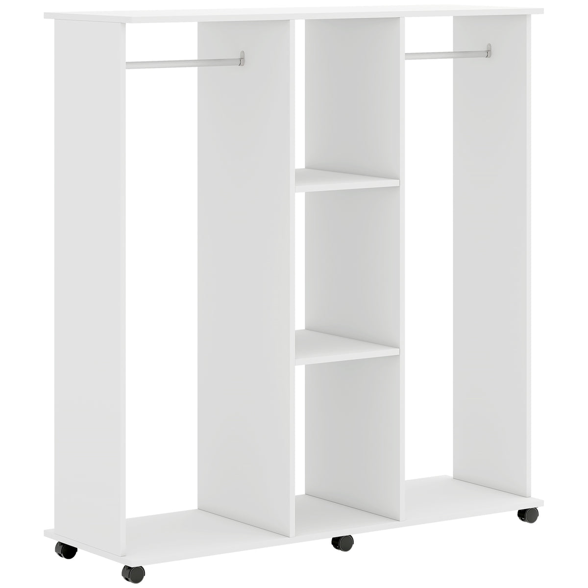 Armoire penderie meuble de rangement mobile 6 roulettes 120 x 40 x 128 cm en bois blanc