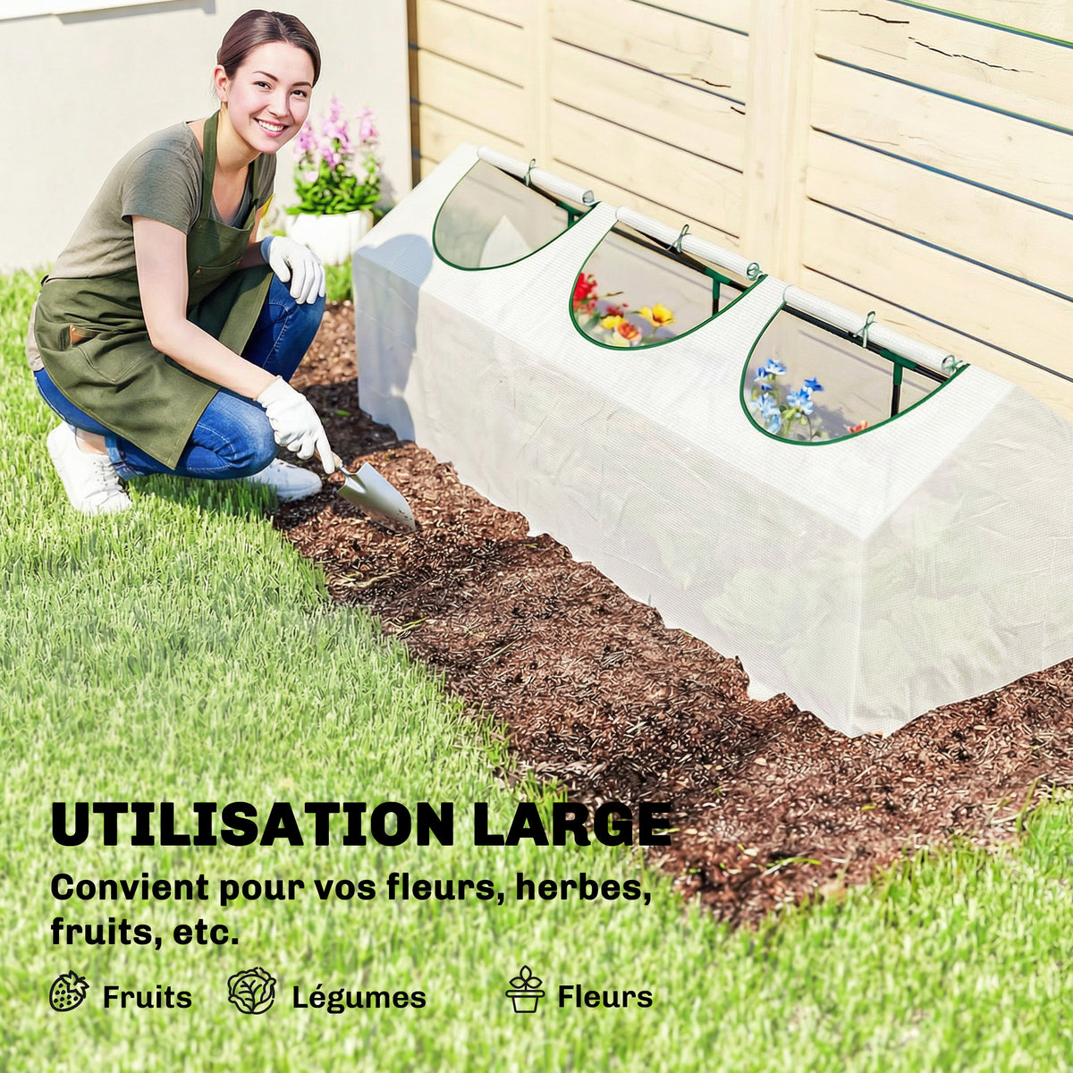 Serre de jardin mini serre 3 fenêtres enroulables couverture en PE haute densité 140 g/m² 180 x 60 x 60 cm blanc