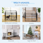 Barrière de Sécurité pour Cheminée, Parc Enclos Chien Pliable Modulable 8 Panneaux avec Porte, sans Perçage