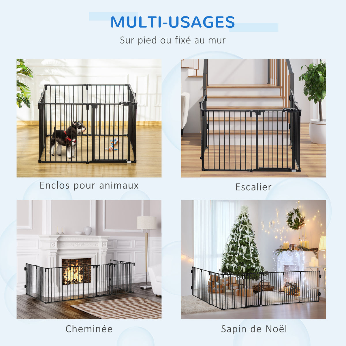 Barrière de Sécurité pour Cheminée, Parc Enclos Chien Pliable Modulable 8 Panneaux avec Porte, sans Perçage