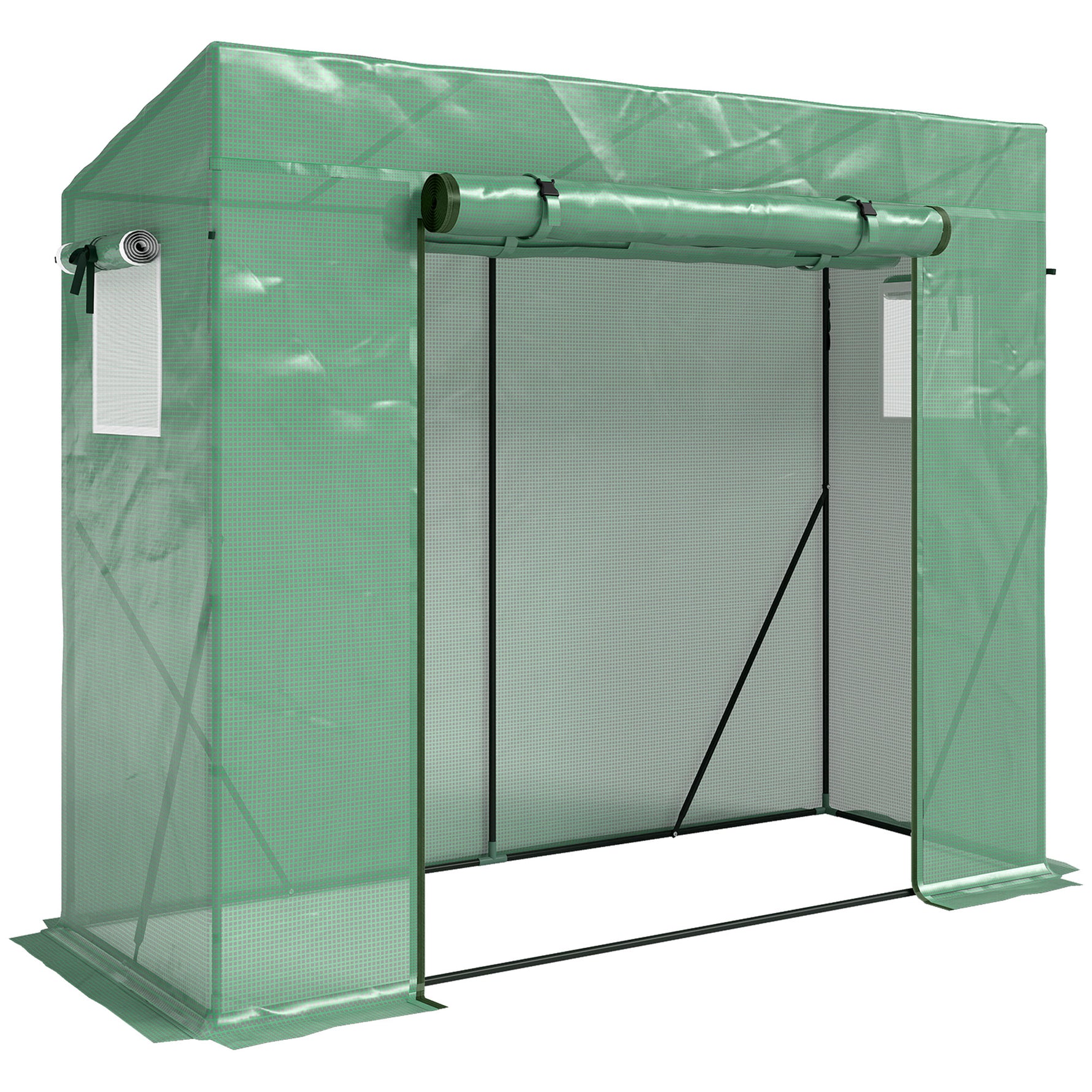 Serre de Jardin Anti-UV 2 fenêtres moustiquaires + Barres renforcement 200L x 77l x 169H cm Acier PE Vert