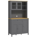 Armoire de cuisine buffet cuisine 5 portes dont 2 portes vitrées et 1 tiroir, 1 niche centrale - hauteur 180 cm gris