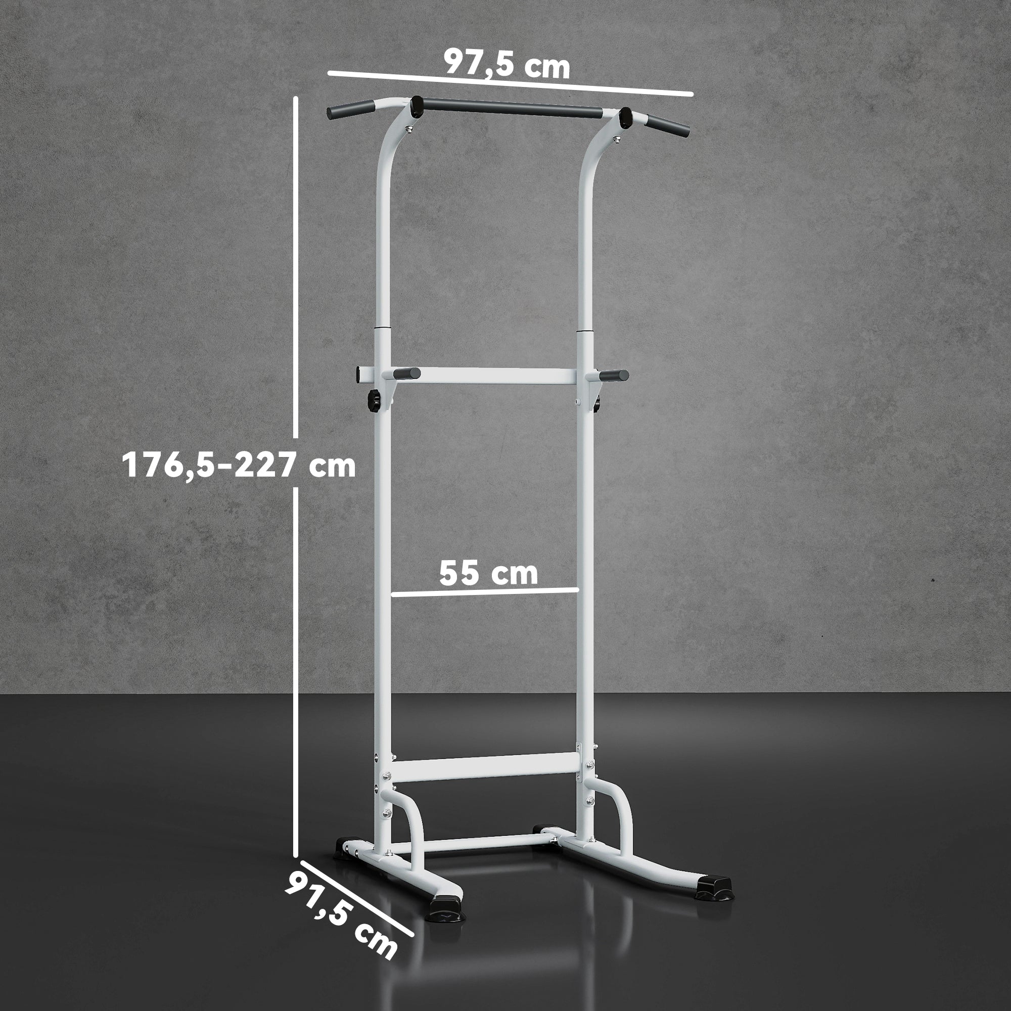 Power tower dip barre de traction autoportante réglable en hauteur cadre acier 91,5 x 97,5 x 176,5-227 cm pour la maison