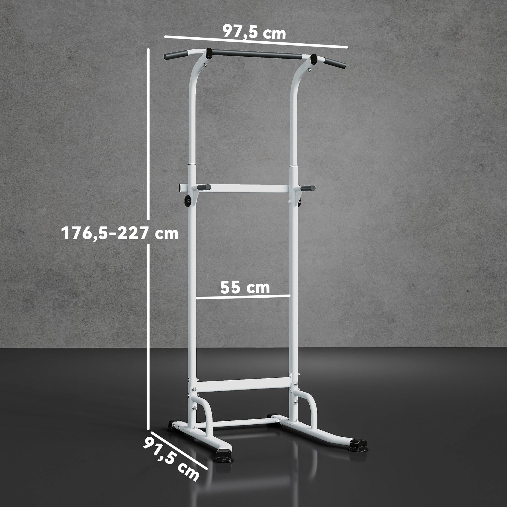 Power tower dip barre de traction autoportante réglable en hauteur cadre acier 91,5 x 97,5 x 176,5-227 cm pour la maison
