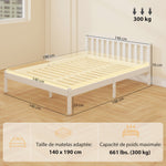 Estructura de cama de madera maciza 140x190 cm cama individual con cabecero y somier de láminas resistente para niños y adultos
