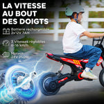 Moto électrique enfants 24V, moteur 250W, vitesse 6,4-16 km/h, pour enfants 8-12 ans, suspension arrière, rouge