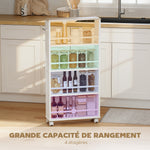Chariot de rangement à 4 niveaux, desserte à roulettes avec poignées, desserte étroite, 45 x 15 x 91 cm, blanc