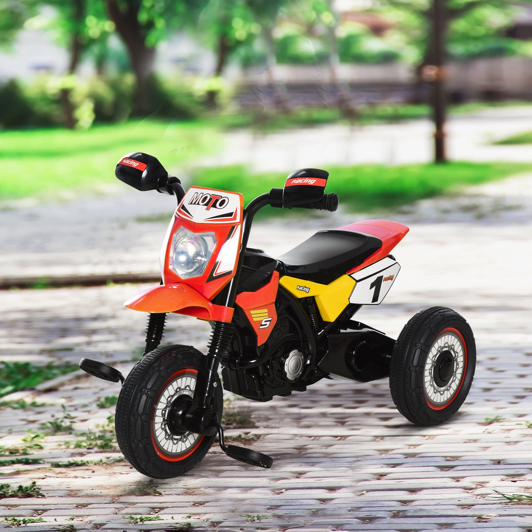 Tricycle Enfants Moto Cross Effets musicaux et Lumineux Coffre Rangement Rouge