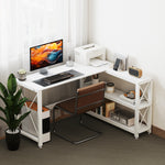 Bureau d'angle modulable réversible, bureau avec rangement, étagère de rangement, cadre en métal, 135x110x75cm, blanc