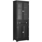 Buffet haut armoire de cuisine 4 portes dont 2 portes vitrées et 1 tiroir hauteur 160 cm avec étagères en bois noir