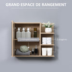 Armoire Miroir de Salle de Bain avec étagère - 3 étagères latérales - kit Installation Murale fourni - Panneaux Particules Aspect chêne Clair