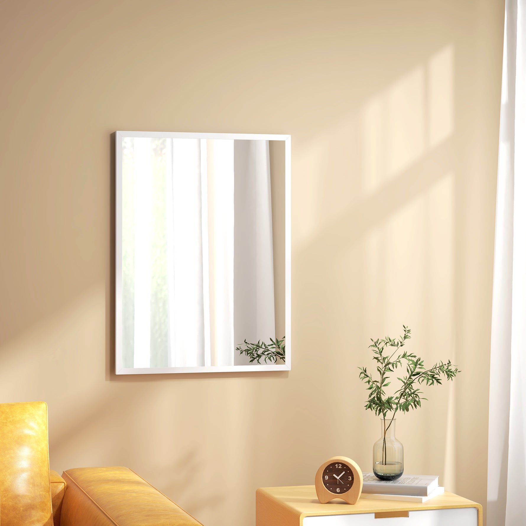 Miroir mural rectangulaire 60 x 80 cm, cadre en MDF, idéal pour la salle de bain, salon ou chambre, blanc