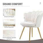 Fauteuil coquillage chaise coiffeuse fauteuil en velours fauteuil de salon avec pieds en métal doré crème