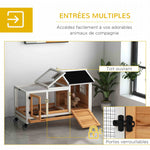 Clapier cage à lapins rongeurs sur roulettes 2 portes verrouillables - 108 x 58 x 73,5 cm bois massif jaune