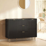 Buffet meuble cuisine rangement avec 3 tiroirs, étagères réglables, placards à portes cannelées, 120 x 40 x 90 cm, noir