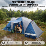 Tente de Camping Double Couche Tunnel Familiale 4-5 Personnes 2 Chambres et Séjour pour 12 Personnes Bleu