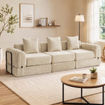 Canapé-Lit Pliable 245 cm, Canapé Compressé 3 Places Modulaire en Chenille avec Assise large, 3 Coussins, Beige-1