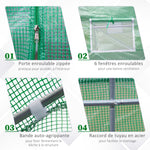 Serre Tunnel de Jardin 10,5 m² dim. 3,5L x 3l x 2H m Porte + 6 fenêtres enroulables Acier galvanisé bâche PE Haute densité Vert