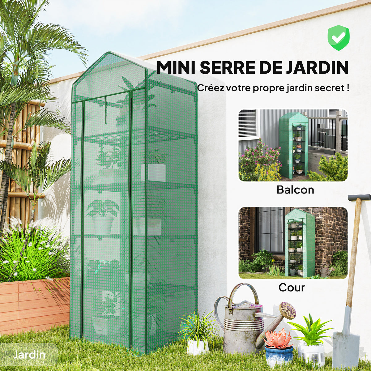 Serre de jardin balcon étagère serre 5 niveaux 0,69 x 0,49 x 1,93 m acier bâche amovible PE vert