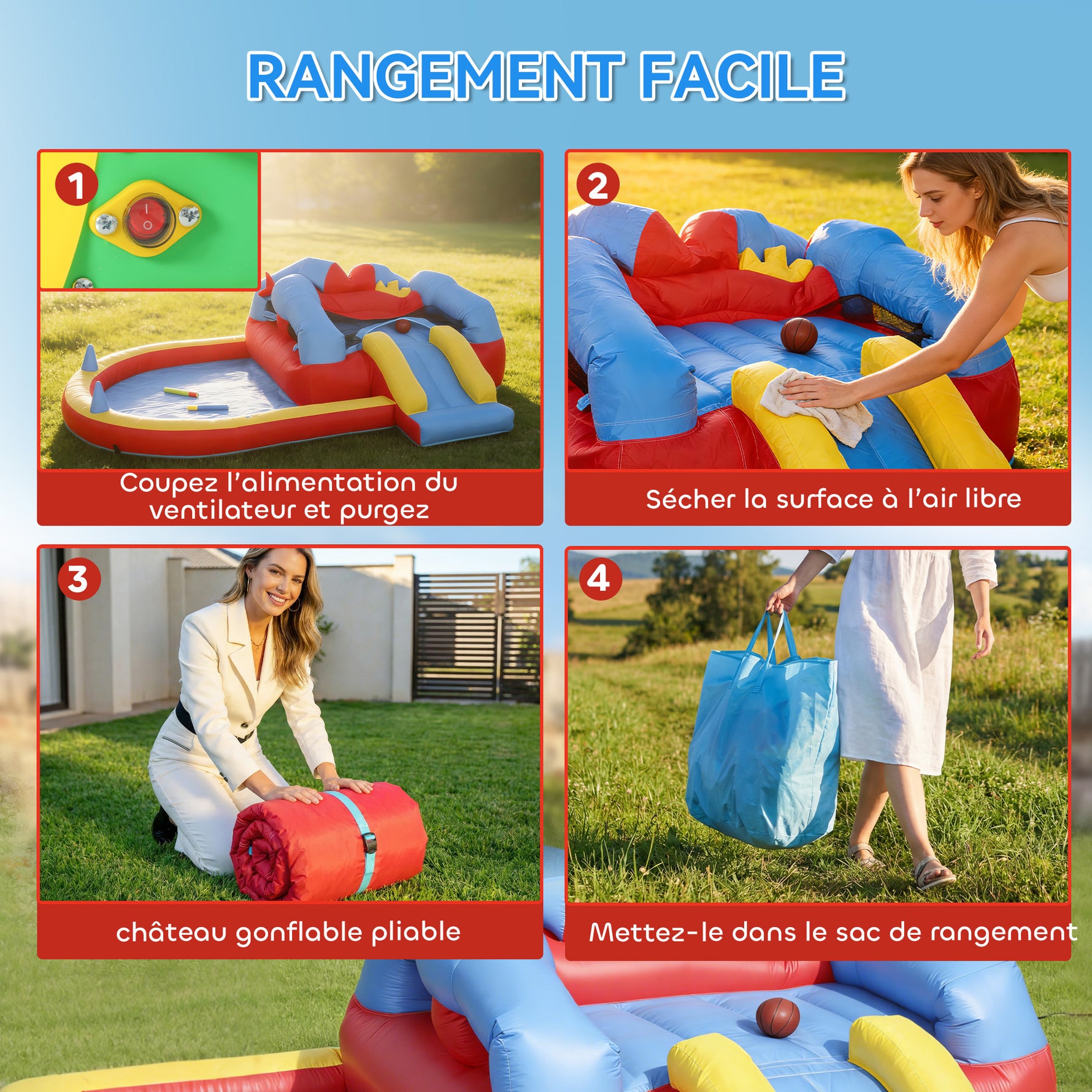 Château gonflable avec souffleur, aire de jeux gonflable avec toboggans, trampoline, piscine à balles, multicolore
