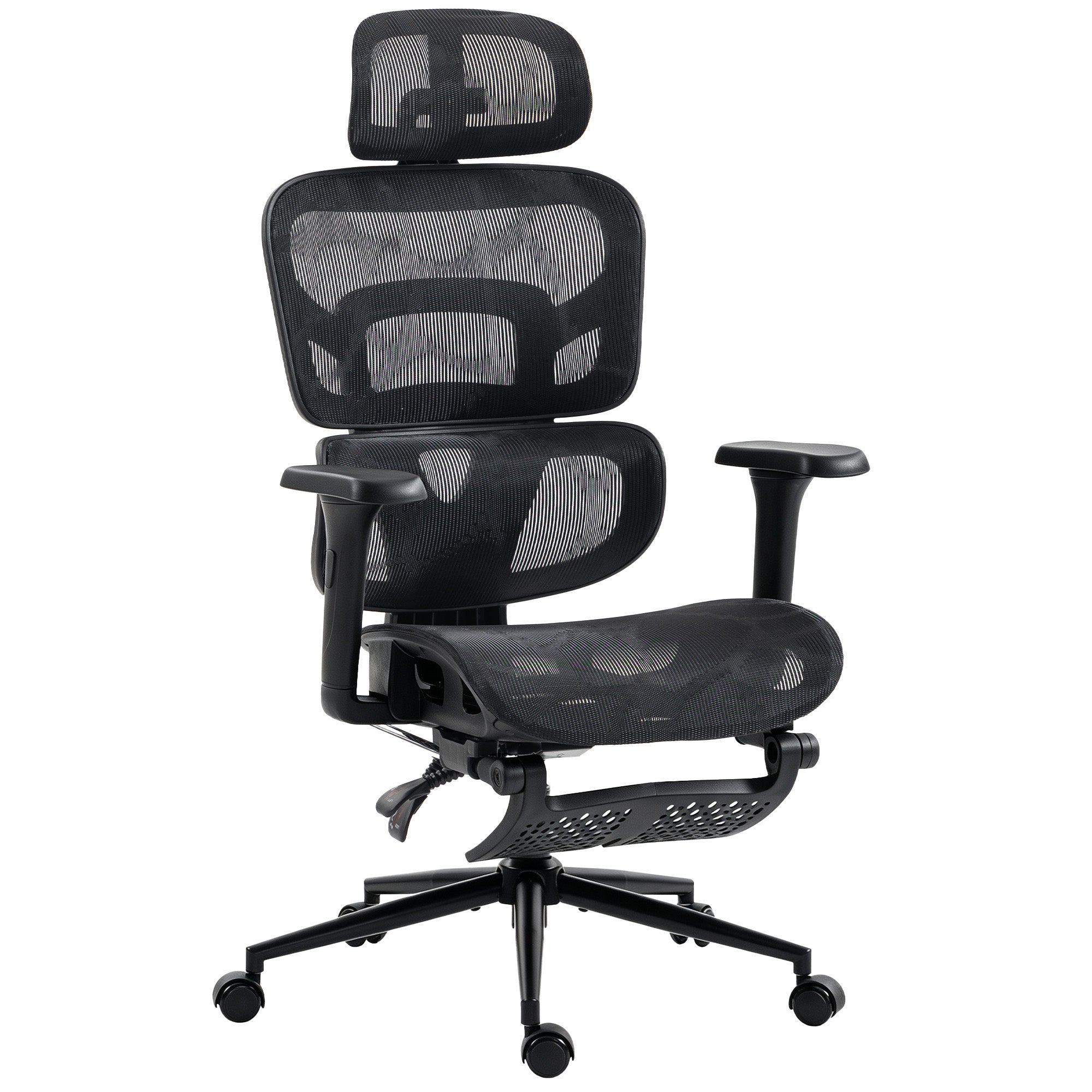 Chaise Bureau Ergonomique Inclinable en Maille, Support Lombaire, Appui-Tête 2D, Double Dossier Aéré, Noir
