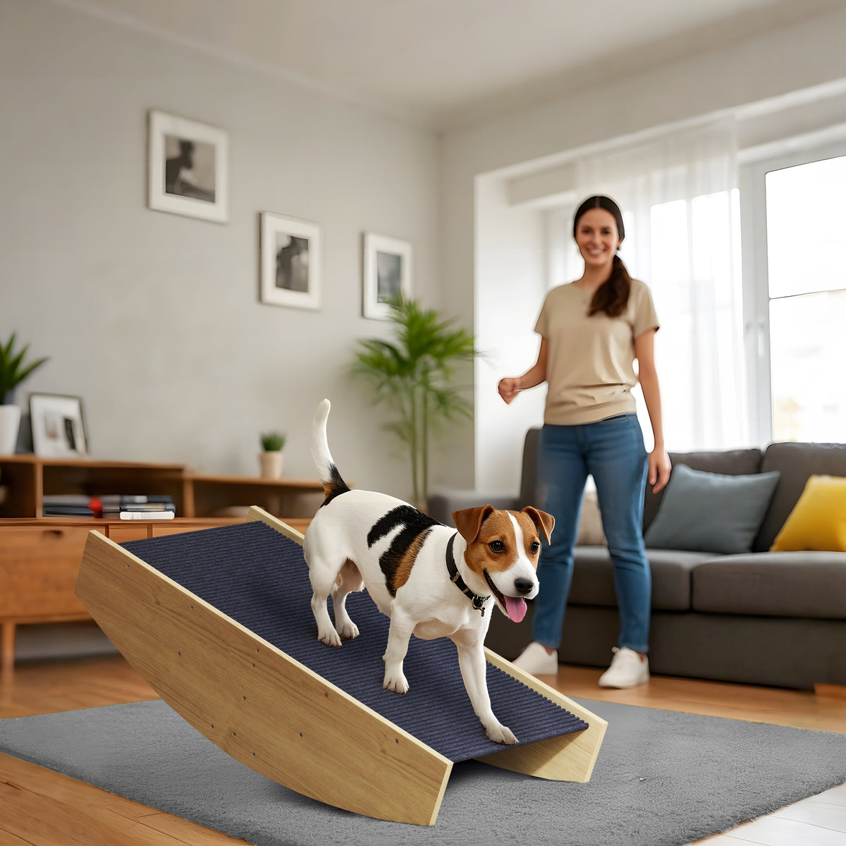 Bascule Chien Agility Réversible 2-en-1 Escalier pour Chien 3 Marches en Bois 80x39,5x20cm, Bois Naturel