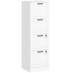 Caisson bureau, meuble rangement bois 4 tiroirs et serrure, barres de suspension réglables, 40 x 40 x 131 cm, blanc