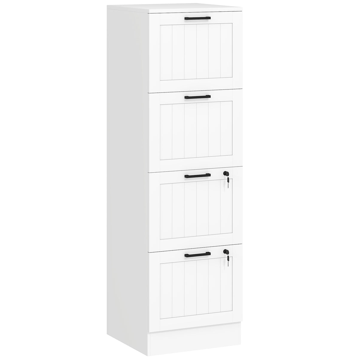 Caisson bureau, meuble rangement bois 4 tiroirs et serrure, barres de suspension réglables, 40 x 40 x 131 cm, blanc