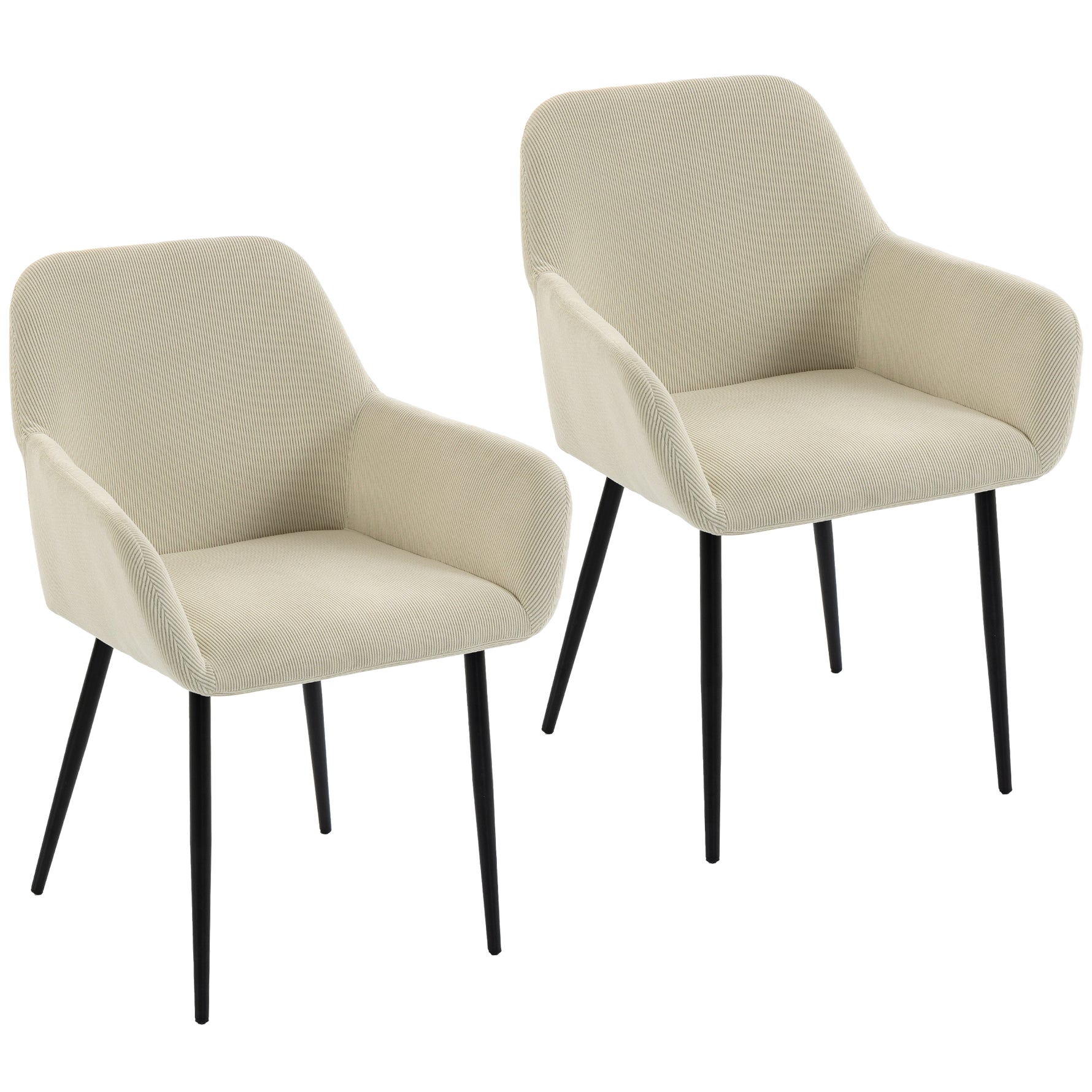 Lot de 2 chaises de salle à manger, chaises de cuisine rembourrées en velours côtelé avec accoudoirs et dossier, crème