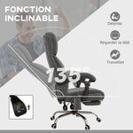 Fauteuil chaise de bureau massant chauffant inclinable avec repose-pieds intégré 5 roulettes gris