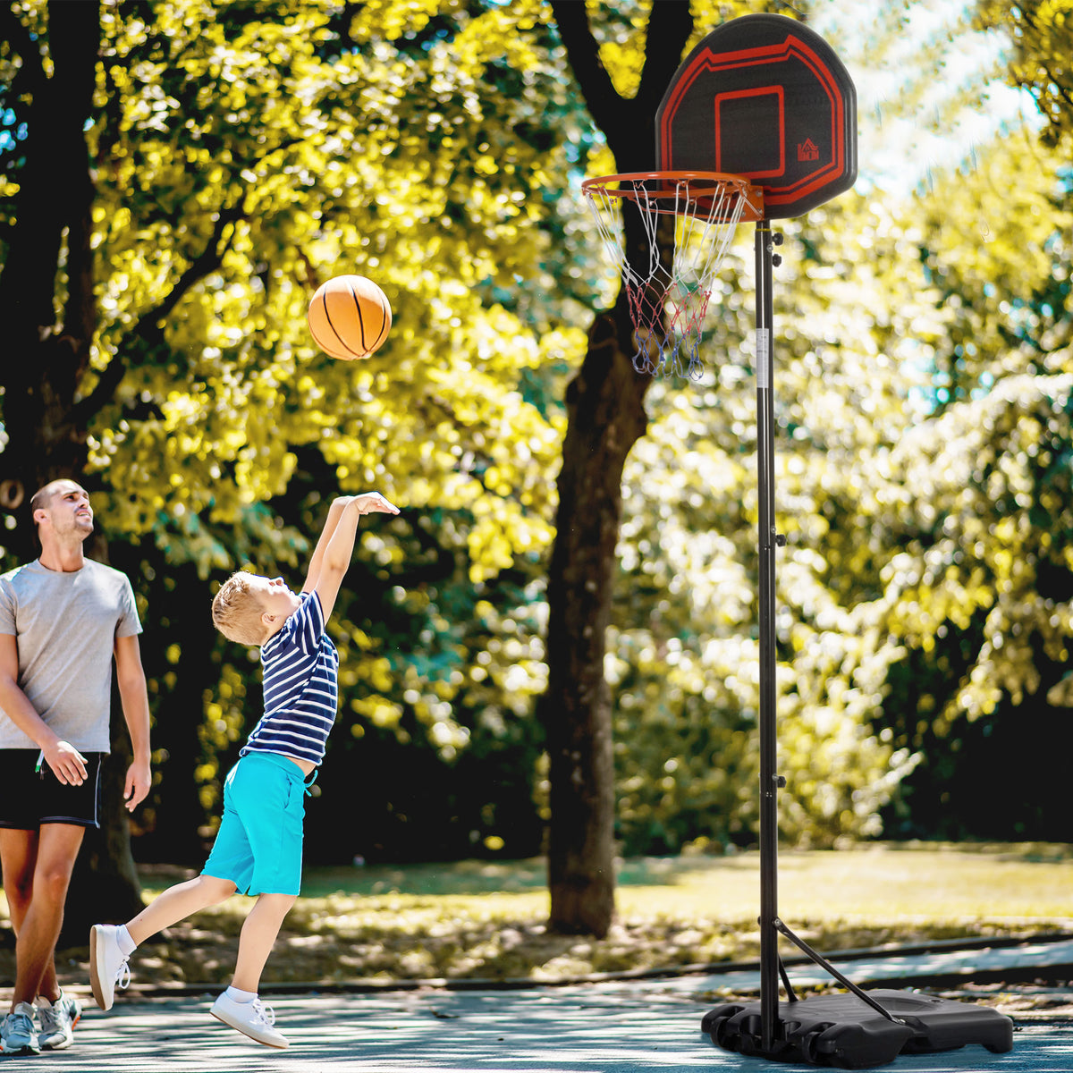 Buitenbasketbalpaal met ring, verzwaarde voet op wielen, verstelbare hoogte 2,1-2,6 m (basket)