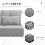 Chauffeuse canapé-lit convertible fauteuil 1 place avec 1 coussin avec dossier réglable, gris clair