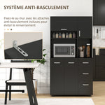 Mobile da cucina multi-ripiano, 4 ante, 3 cassetti, mensola + ampio piano d'appoggio, 89L x 39,5P x 168A cm, nero