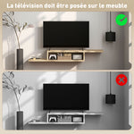 Meuble TV mural flottant suspendu support TV - étagère murale flottante - niche, passe-fils - chêne clair
