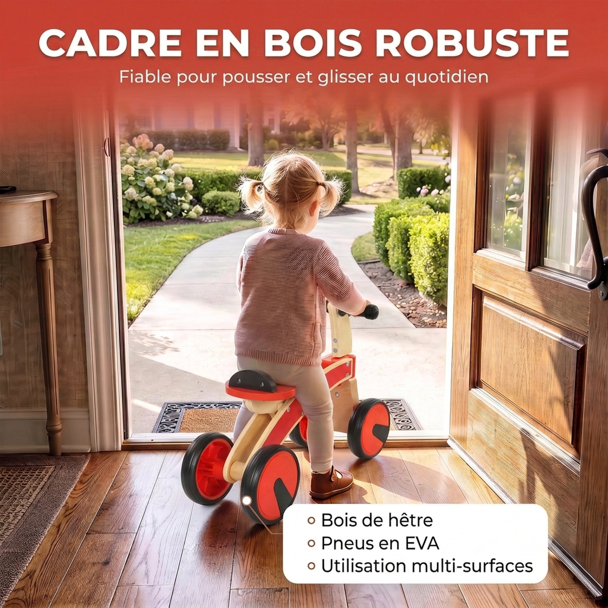 Ride-on Car for Kids, Push-along Vehicle Without Pedals with EVA Wheels and Backrest, 2 to 3 Years, Red