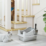 Bac à litière en acier inoxydable, maison de toilette pour chat, bords hauts, nettoyage facile, 43,1x33,2x25,4cm, gris