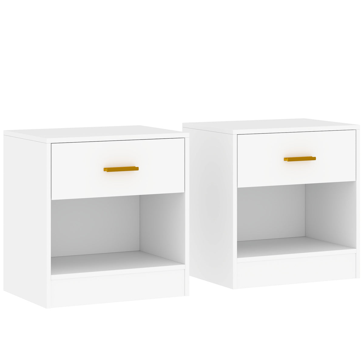 Lot de 2 tables de chevet, table de nuit avec 2 tiroirs et étagères ouvertes, style moderne, 39 x 28 x 41 cm, blanc