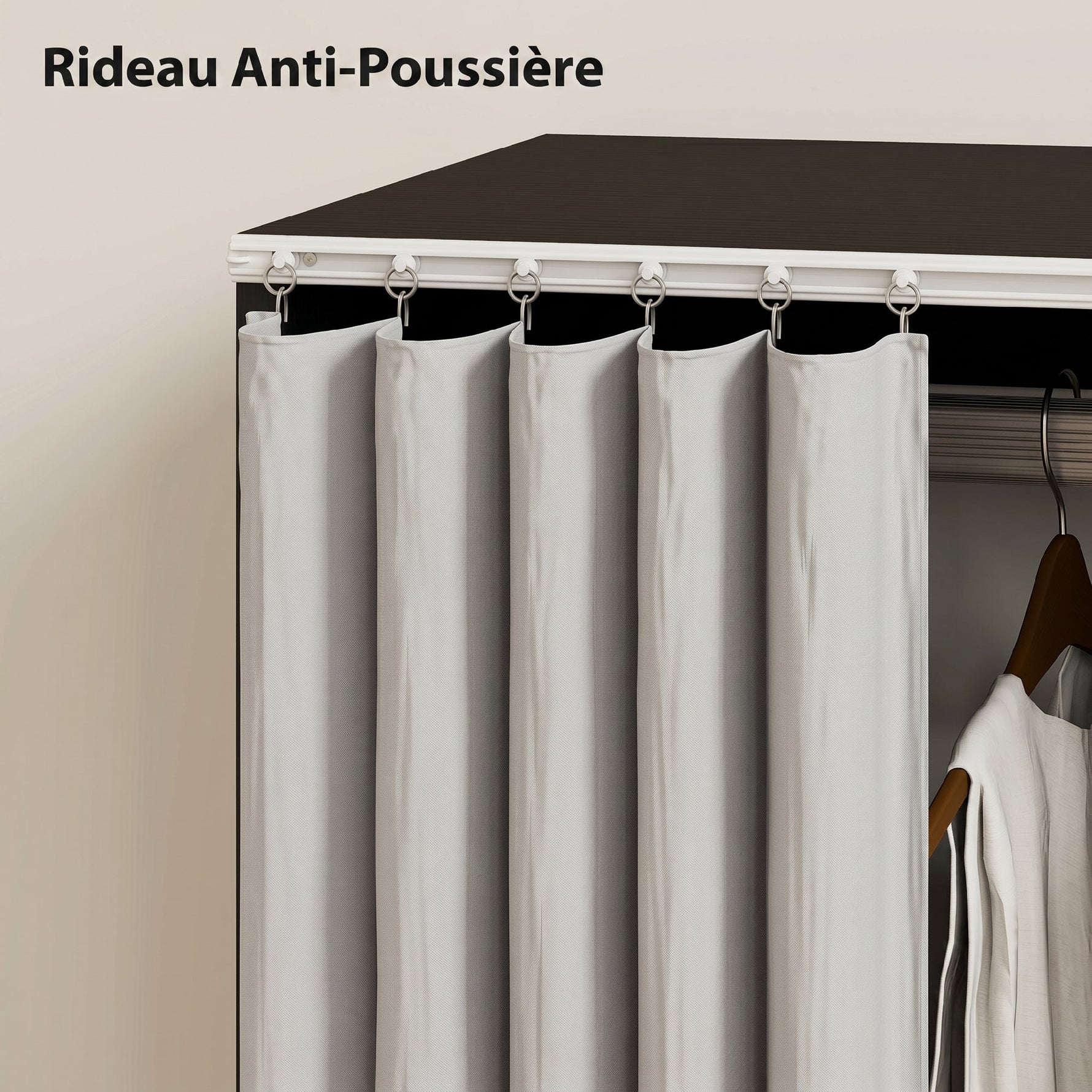 Armoire penderie vêtement dressing mobile 4 roulettes tringle à vêtements et étagères ouvertes 80 x 40 x 128 cm noir