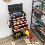 Armoire à outils verrouillable sur roulettes avec 5 tiroirs et armoire, sur roulettes pour l'atelier et la maison, rouge