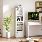 Bibliothèque meuble de rangement 6 niveaux avec 3 étagères réglables et placard, style moderne 40 x 30 x 156 cm blanc