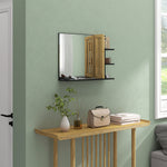Miroir mural de salle de bain avec étagères de rangement - 3 étagères latérales + 1 étagère inférieure - bois de bambou
