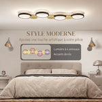 Plafonnier LED 38W, luminaire plafonnier 4 lumières à montage affleurant, télécommande, 100 x 31 x 7 cm, doré et noir