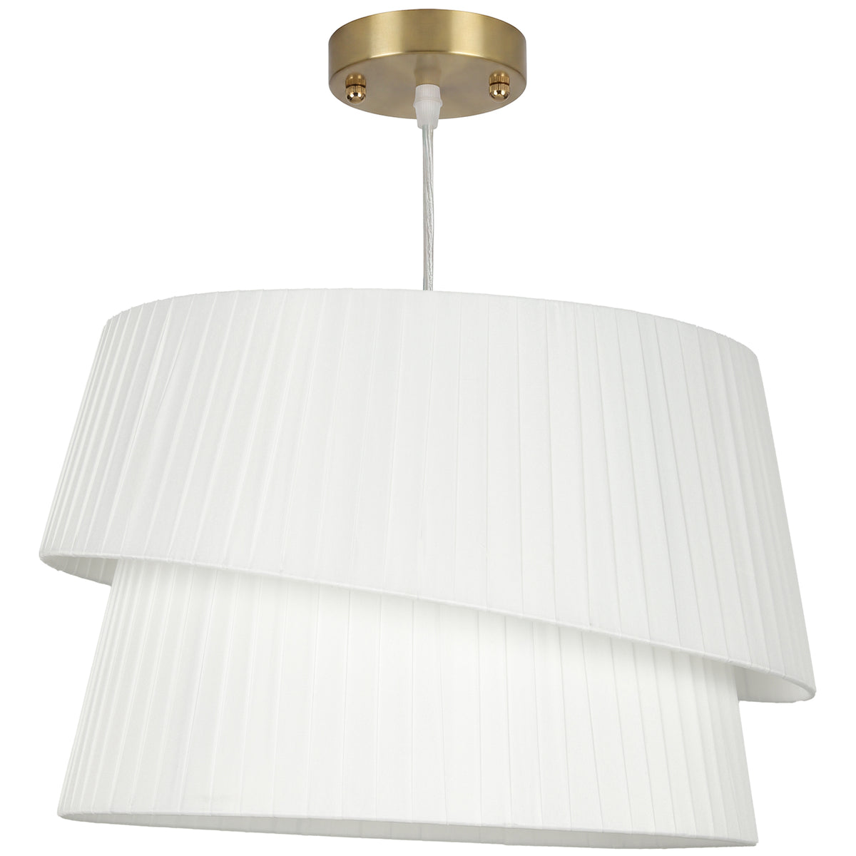 Suspension Luminaire Élégante à Double Abat-Jour, Rosace Dorée, Câble Réglable, Ampoule Non Incluse E14 40 W, Blanc